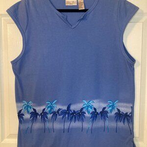 Nick & Sarah Women's Blue Palm Tree Rhinestone Top - Cap Sleeve - Size 2X